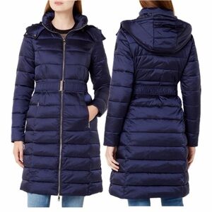 Ted Baker London Navy Aliciee Hooded Faux Fur Lined Showerproof Puffer Coat